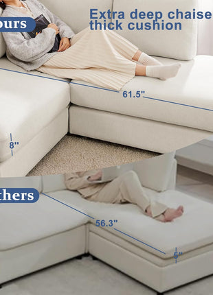 100-Inch L-Shaped Sofa with Reversible Chaise Sectional for Living Rooms, Apartments, and Compact Spaces (Cream)