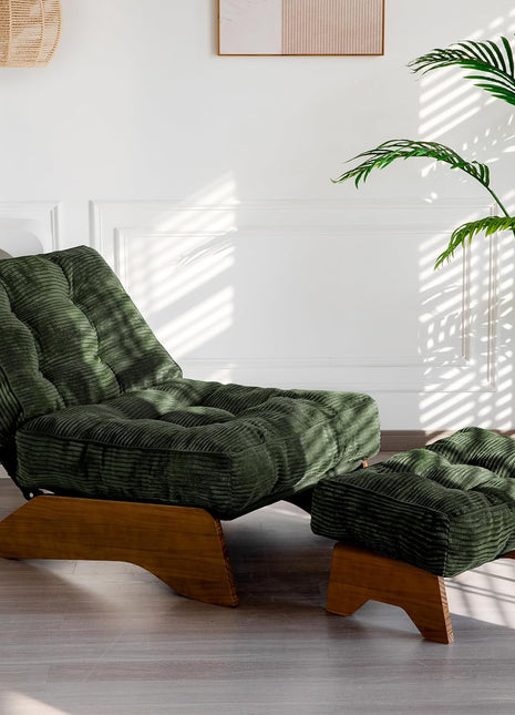 Elegant Green Accent Chair with Ottoman - Ideal for Reading Spaces