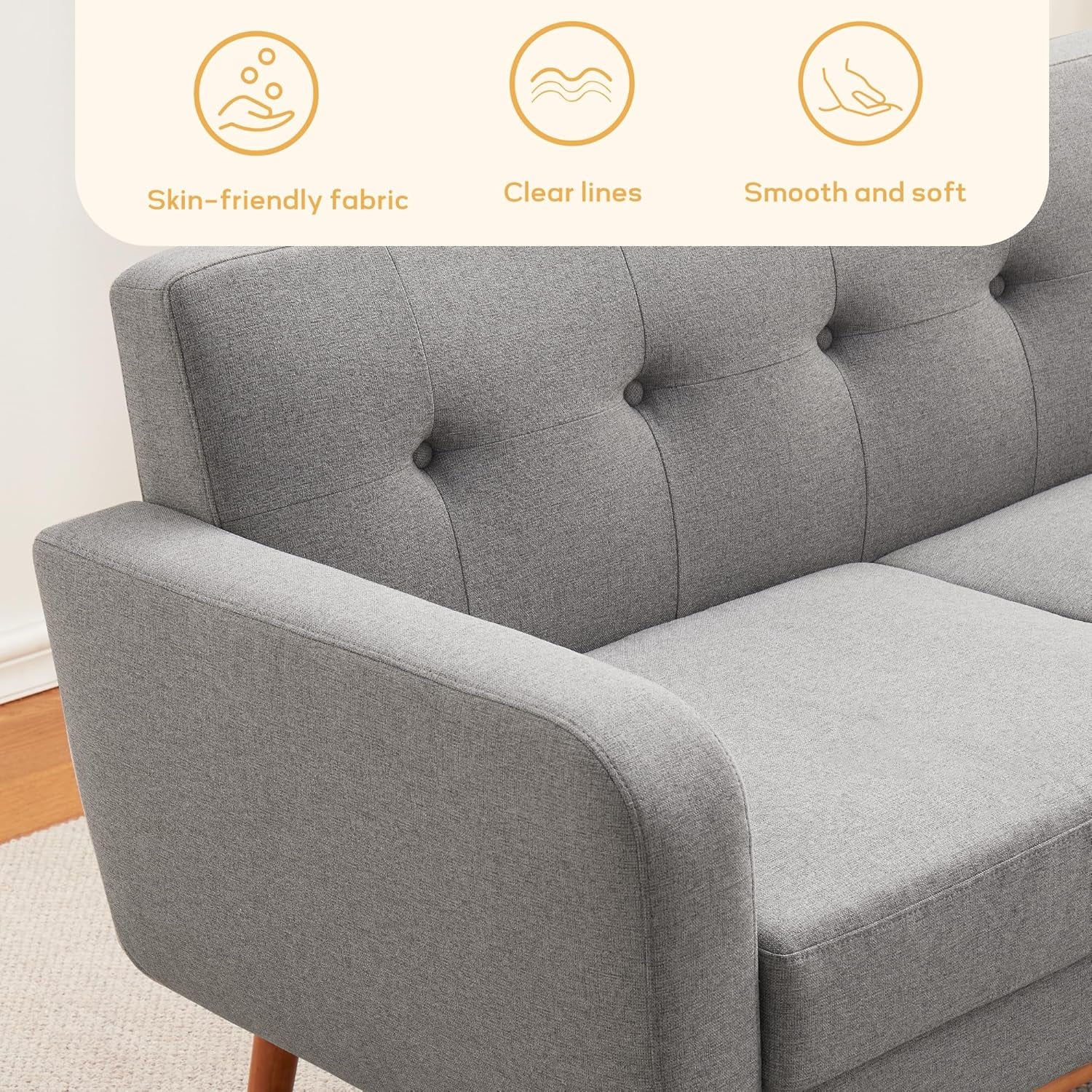 Living Room Set, Button Tufted Living Room Furniture Sets, Upholstered Modern Couch Set with Solid Frame, Sofa Set for Living Room (Dark Grey, 3 Piece Set-1*Loveseat+2*Chair)