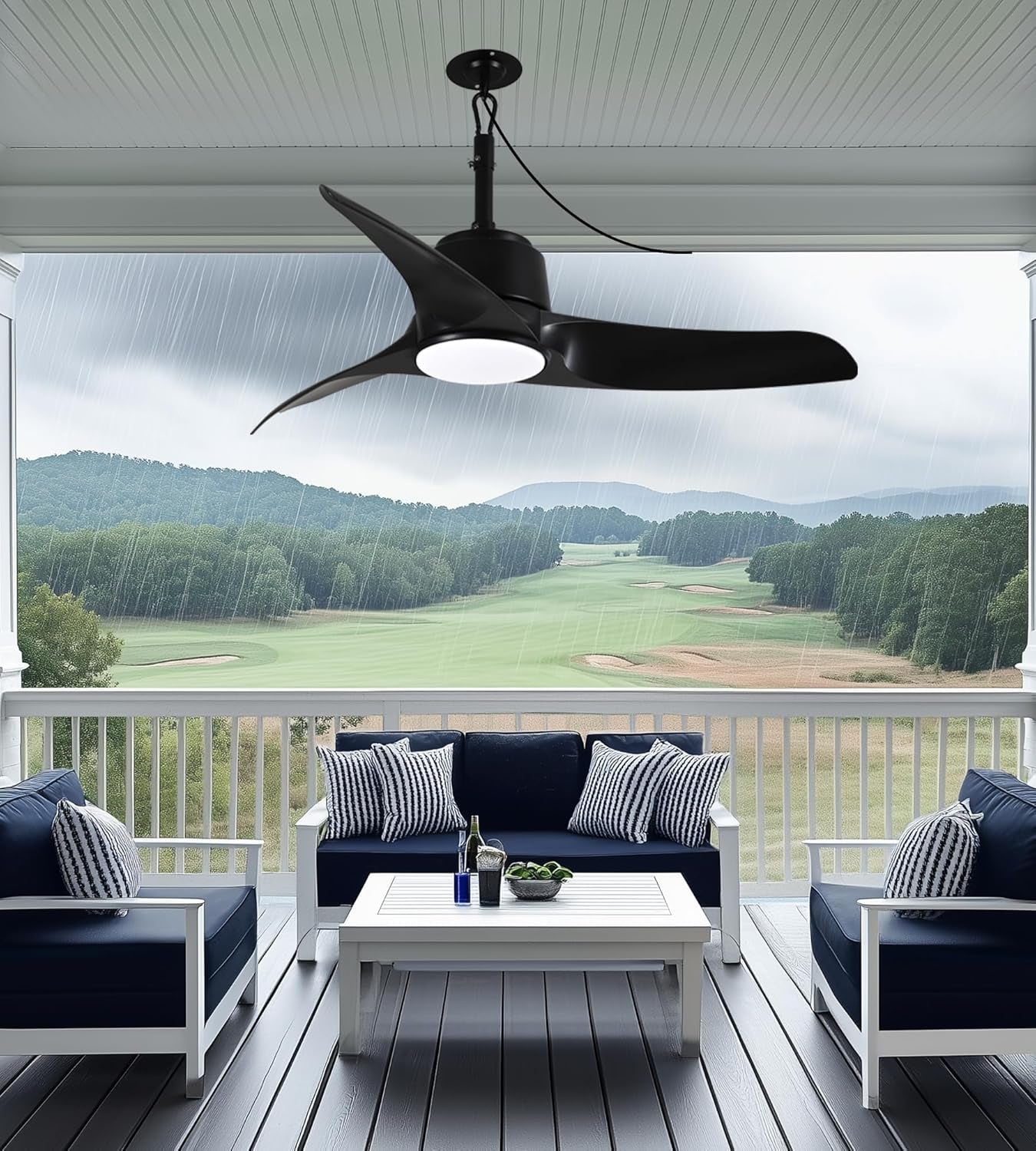42" Outdoor Ceiling Fans with Lights, IP66 Wet Rated Waterproof Ceiling Fan with Remote Control, 6-Speed DC Motor, Farmhouse Gazebo Fan for Porch Patios Pavilion (Black)