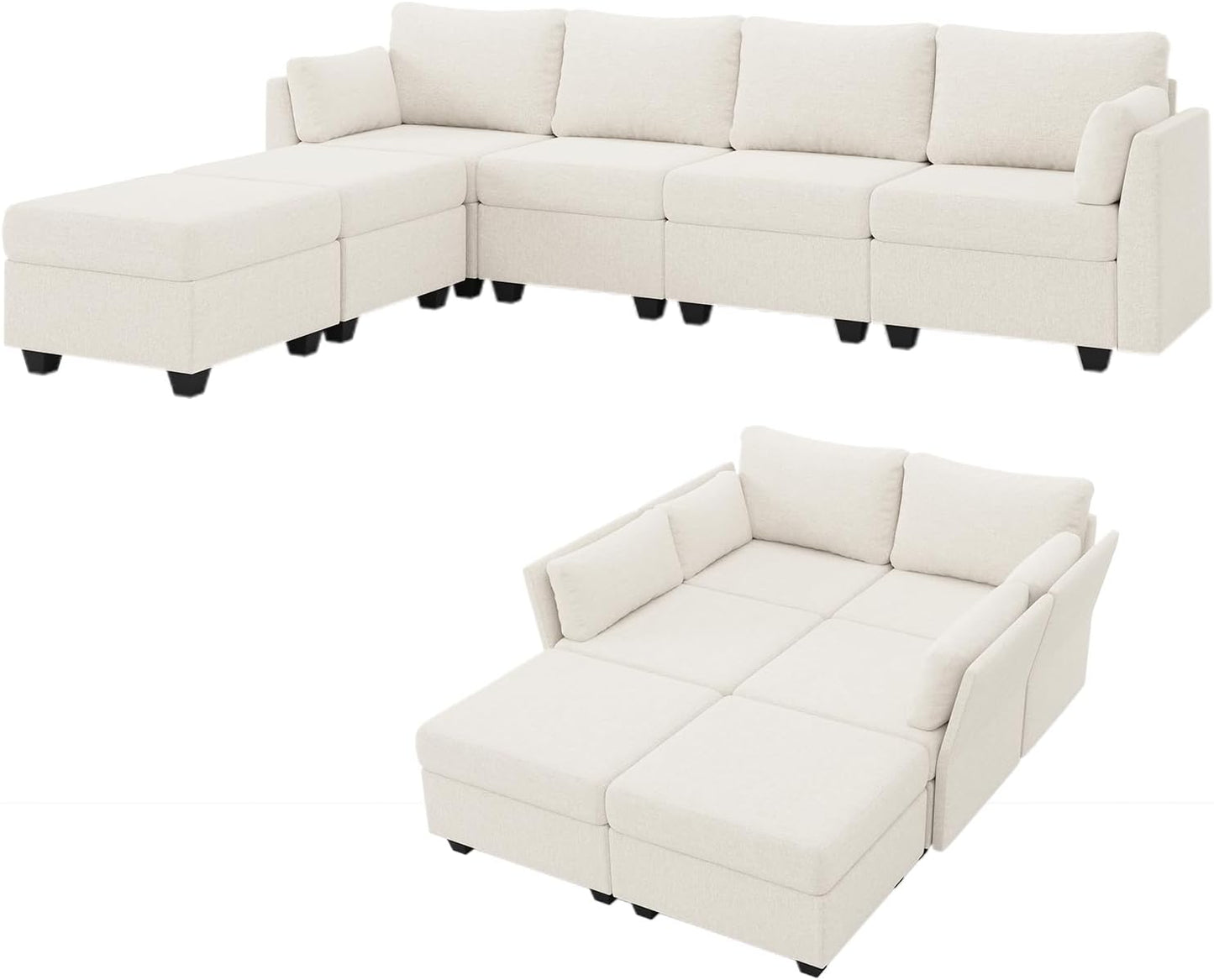 114.17" Modular Sectional Sofa, 6 Seat Modular Couch with Storage, Memory Foam, Convertible Sectional Couches for Living Room, U Shaped Comfy Modular Sofa with Chaise, Beige