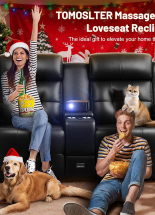Luxury Loveseat Recliner Sofa for Home Theater, Featuring Massage Function, USB Port, Center Console, Wall Hugger Design, 145° Recline, Cup Holders, and Side Pockets - Ideal for RV and Movie Rooms