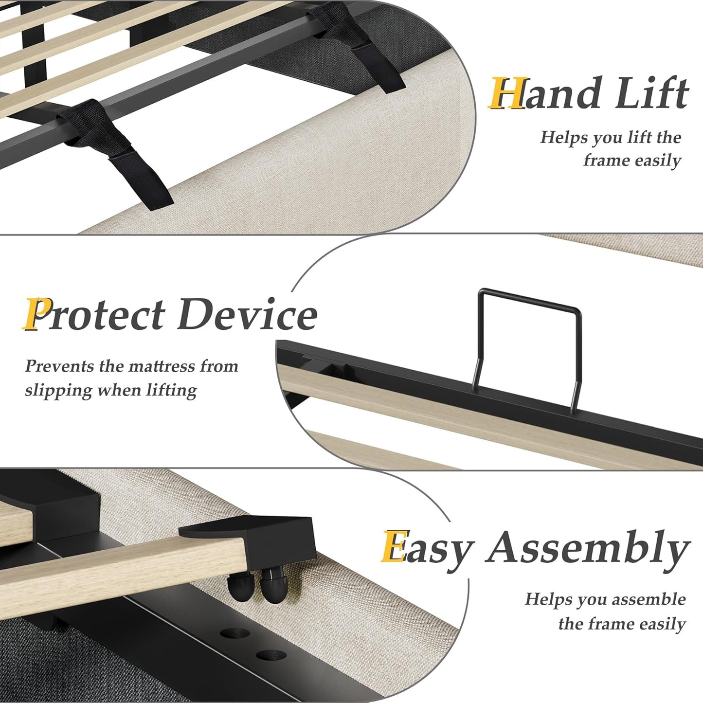 King Size Lift up Storage Bed Frame, Linen Upholstered King Platform with Button Tufted Wingback Headboard and Under-Bed Storage, Hydraulic Support, No Box Spring Needed, Noise Free, Beige