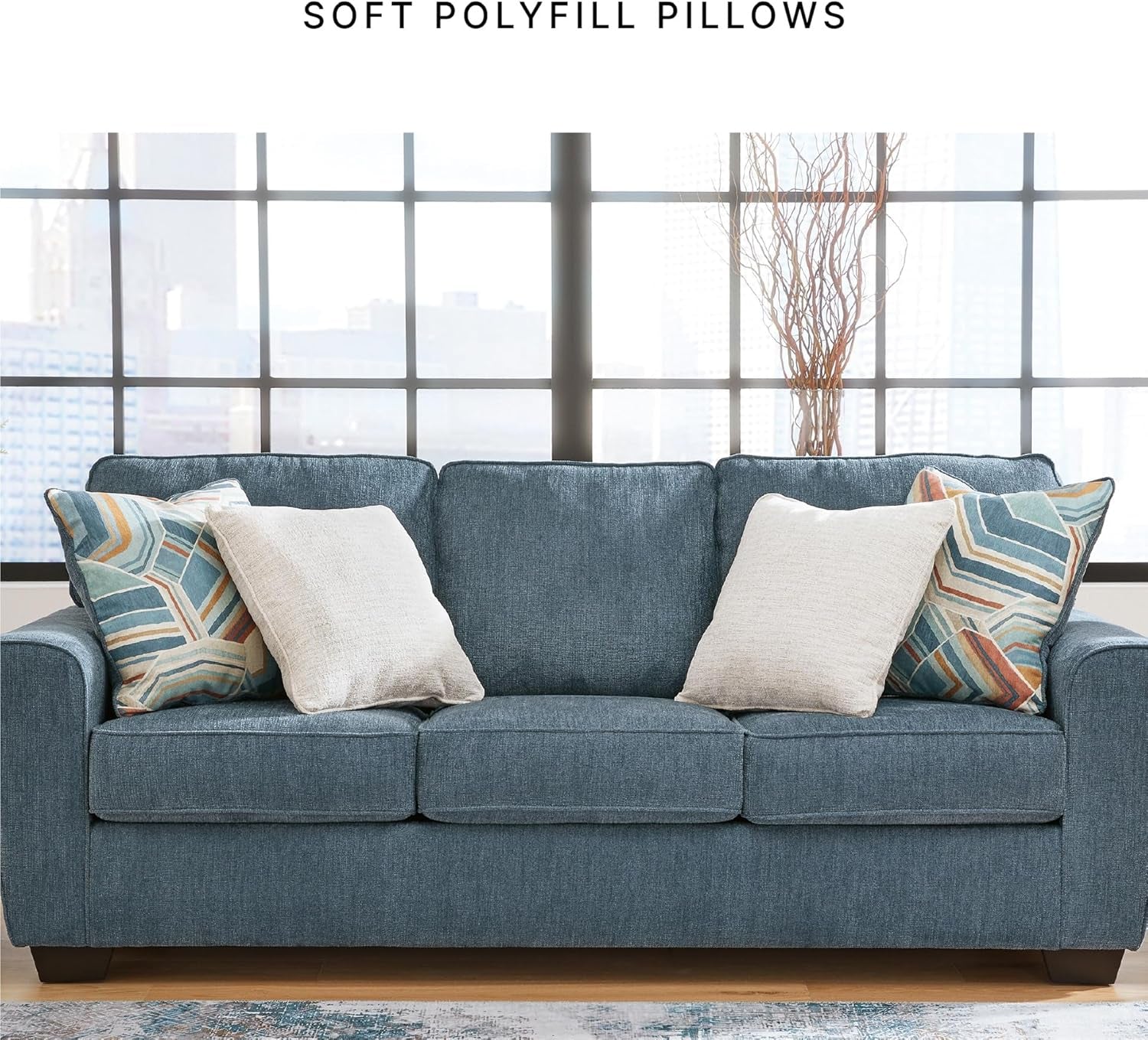 Cashton Casual 2-In-1 Sofa Sleeper with Folding Gel Memory Foam Mattress, Queen, Blue