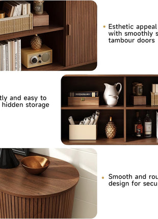63-Inch Contemporary Sideboard Buffet Cabinet with Sliding Door and Adjustable Shelf, Elegant Storage Solution for Kitchen and Entryway in Walnut Finish