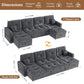 107'' LED Sectional Sleeper Sofa with Pull Out Couch Bed, Convertible U Shaped Couch with Storage Chaise, Adjustable Backrest & USB, Modern Chenille Home Sofa Living Room Furniture Set, Grey