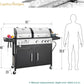 Propane Gas Grill and Charcoal Grill Combo with Side Burner & Porcelain-Enameled Cast Iron Grate, Dual Fuel BBQ Grill for Outdoor Events & Backyard Barbecue, 690 SQIN Cooking Area