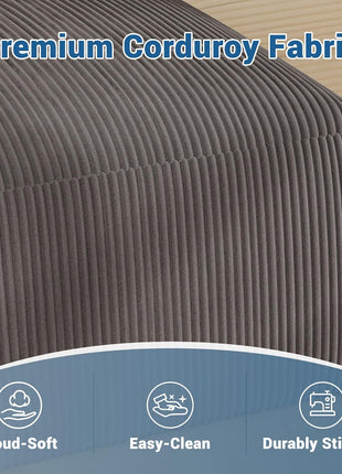 40-Inch Oversized Square Corduroy Ottoman Pouf - Foam-Filled Plush Footrest for Living Room and Bedroom, Grey (Single)