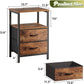 Night Stand Set of 2, Nightstand with 2 Drawers, Bed Side Table with Open Shelf, Wooden Top, End Table, Fabric Drawer, for Bedroom, Rustic Brown