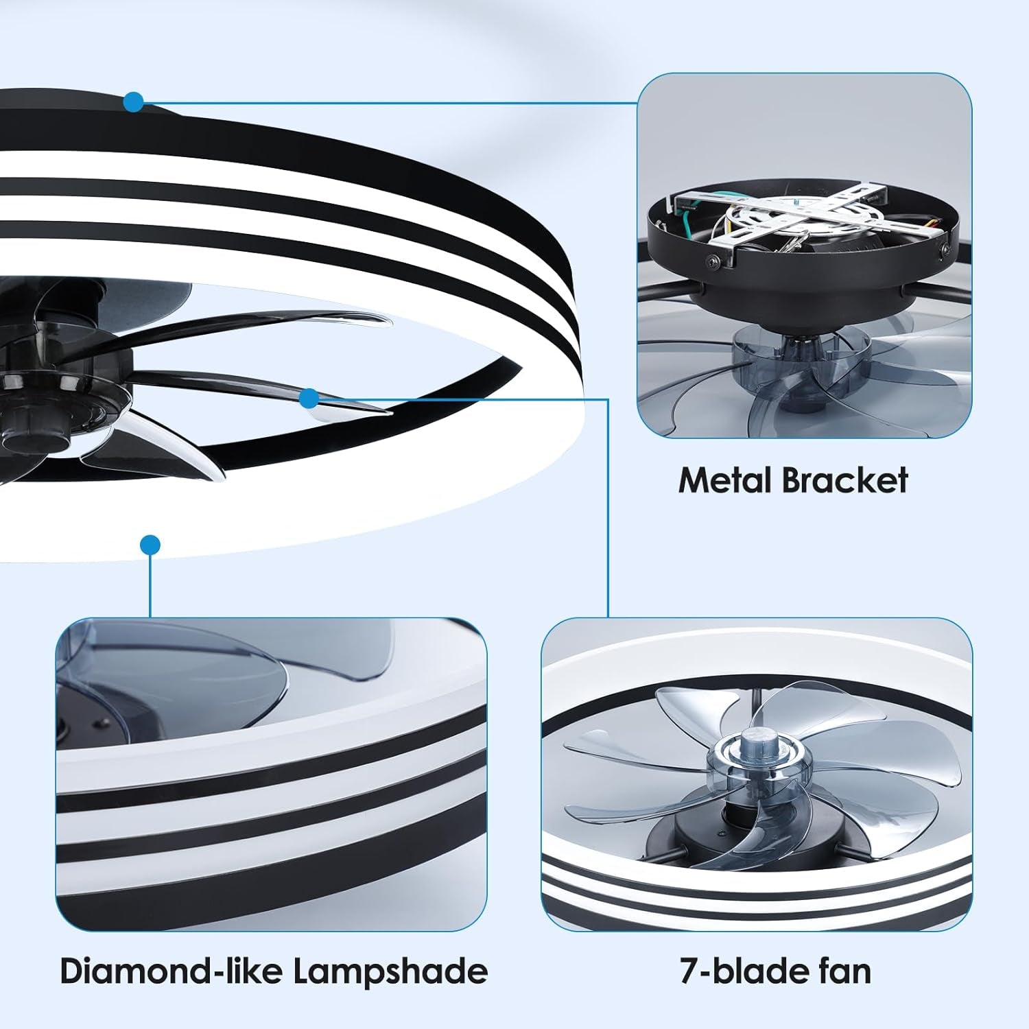 Ceiling Fans with Lights, 20'' Ceiling Fans with Lights and Remote, Low Profile Ceiling Fan with Light, 3 CCT & Dimmable, 6 Fan Speed, Remote&App Control Ceiling Fan for Bedroom, Living Room, Kitchen