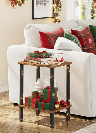 Set of 2 End Tables with Dual-Tier Storage Shelves for Living Room and Bedroom, Perfect for Compact Spaces, Model TB01BB035