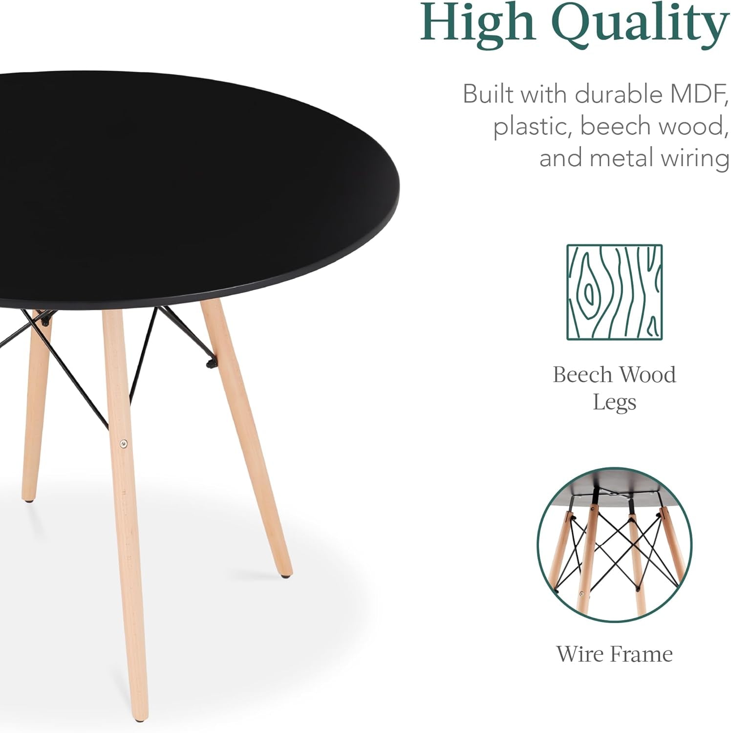 5-Piece Dining Set, Compact Mid-Century Modern Table & Chair Set for Home, Apartment W/ 4 Chairs, Plastic Seats, Wooden Legs, Metal Frame - Black/Oak