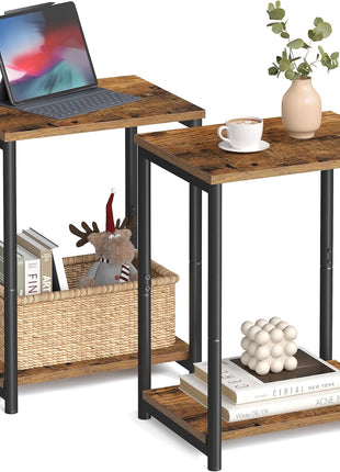 Set of 2 Rustic Brown and Black Versatile Side Tables for Living Room, Bedroom, Office, and Bathroom - Model ULET272B01