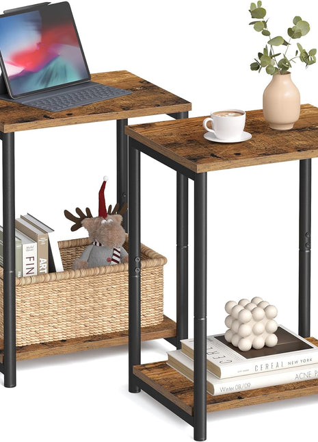 Set of 2 Rustic Brown and Black Versatile Side Tables for Living Room, Bedroom, Office, and Bathroom - Model ULET272B01
