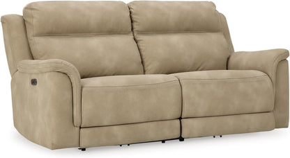 Next-Gen Durapella Power Reclining Sofa with Adjustable Headrest, USB, Extended Ottoman, Faux Leather, 80" W X 42" D X 42" H, Beige Sand