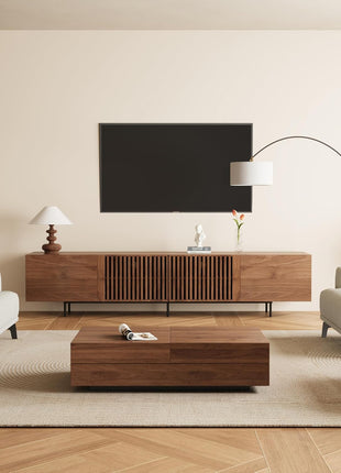 Mid-Century Modern 94.48" Walnut TV Stand for 80+ Inch TVs with Generous Storage – Sophisticated Entertainment Center for Living Room or Bedroom