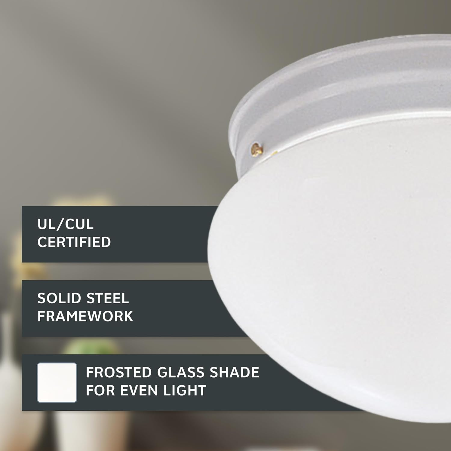 2-Lights Flush Mount Ceiling Light, 9 Inch Lighting Fixture for Kitchen, Bedroom, Bathroom, and Hallway, Frosted White Glass, White, 4732-WH