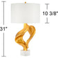 Hera Modern Glam Luxury Table Lamp Decor 31" Tall Sculptural Gold Leaf White Fabric Drum Shade Marble Base for Living Room Bedroom House Bedside Nightstand Home Office Entryway