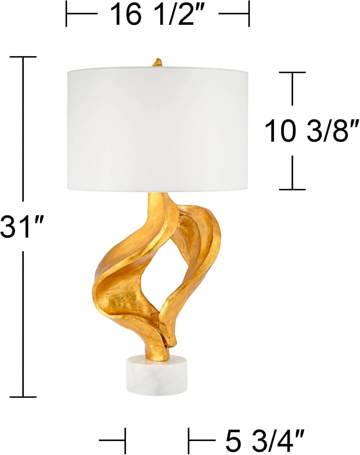 Hera Modern Glam Luxury Table Lamp Decor 31" Tall Sculptural Gold Leaf White Fabric Drum Shade Marble Base for Living Room Bedroom House Bedside Nightstand Home Office Entryway