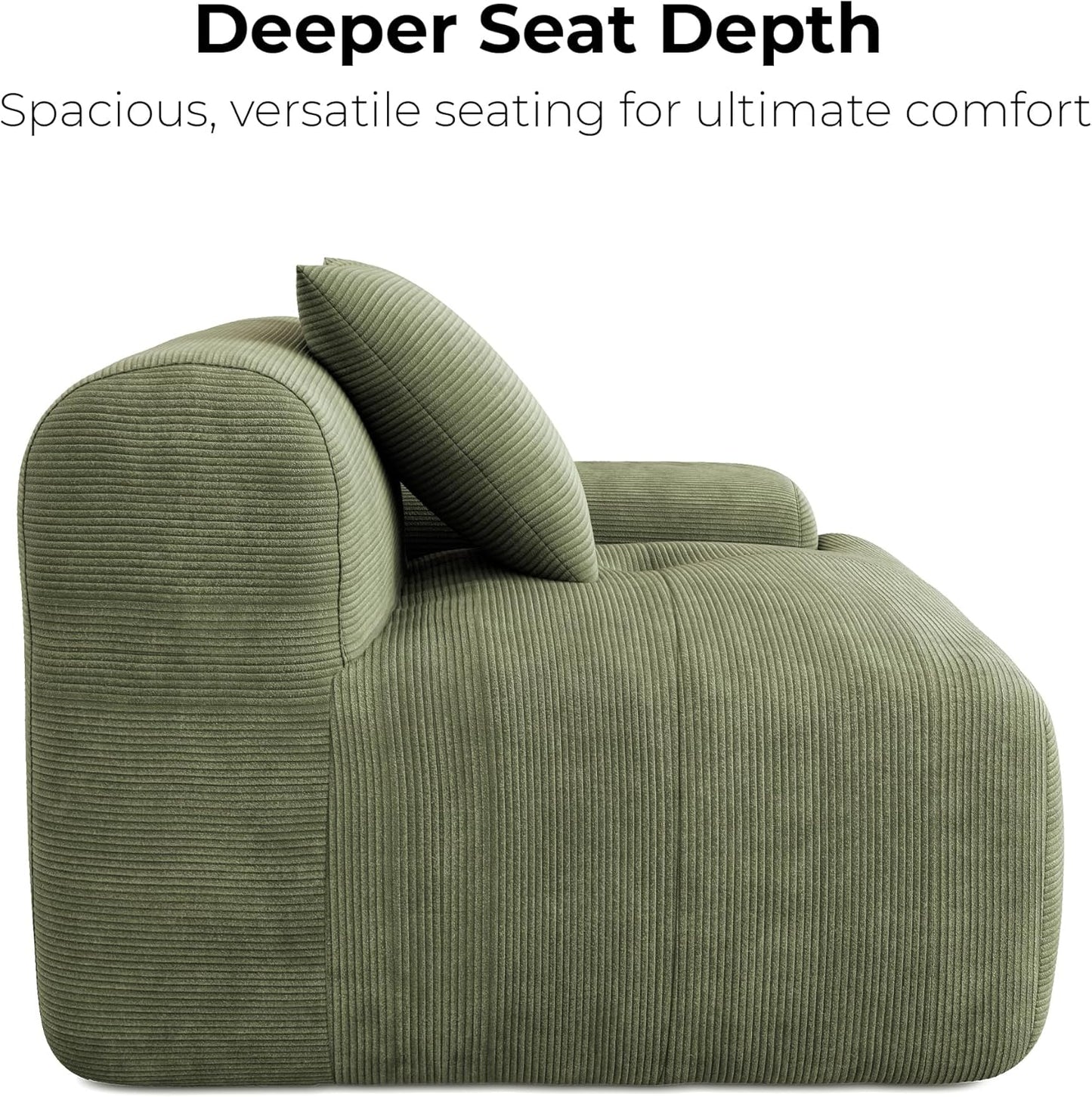 118" Modular Sectional Sofa with Ottoman, L-Shaped Boneless Couch with Deep Seat for Living Room, No Assembly Required, Corduroy Upholstery, Olive Green