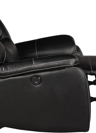 Bonded Leather Manual Recliner Sofa Set - Black Lounge Chair and Loveseat for Living Room