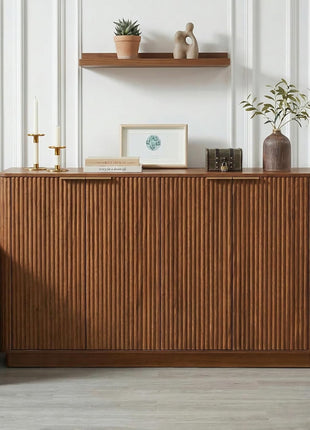 63-Inch Modern Sideboard Buffet Cabinet with Adjustable Shelves, 4-Door Storage Solution for Dining Room, Kitchen, and Entryway in Walnut Finish