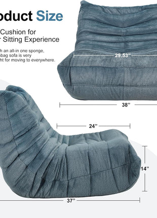 Giant Memory Foam Bean Bag Chair for Adults - Plush Faux Fur Sofa for Living Room, Bedroom, and Office (Bluegrey, Single)