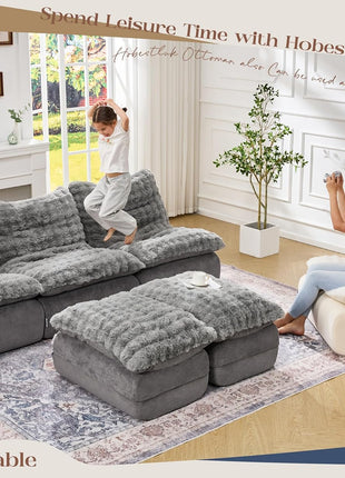 Compact Grey Foam Sofa with Footrest and Recliner for Small Living Spaces, Bedrooms, and Apartments