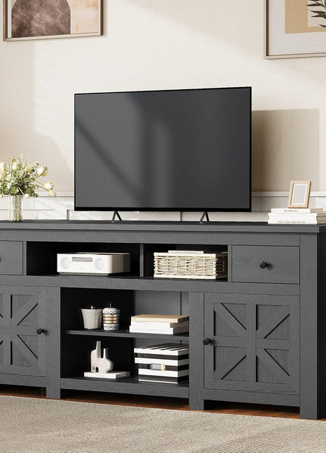 70-Inch Modern TV Stand for 75/80 Inch Televisions, Entertainment Center with Drawers and Power Outlet, Black Console for Living Room (30-Inch Height)