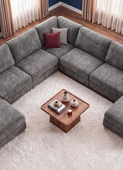 Luxurious Grey Oversized Modular L-Shaped Sectional Sofa with Integrated Side Tables and Storage - Plush Sleeper Couch for Ultimate Comfort (7-Seater with 2 Ottomans)