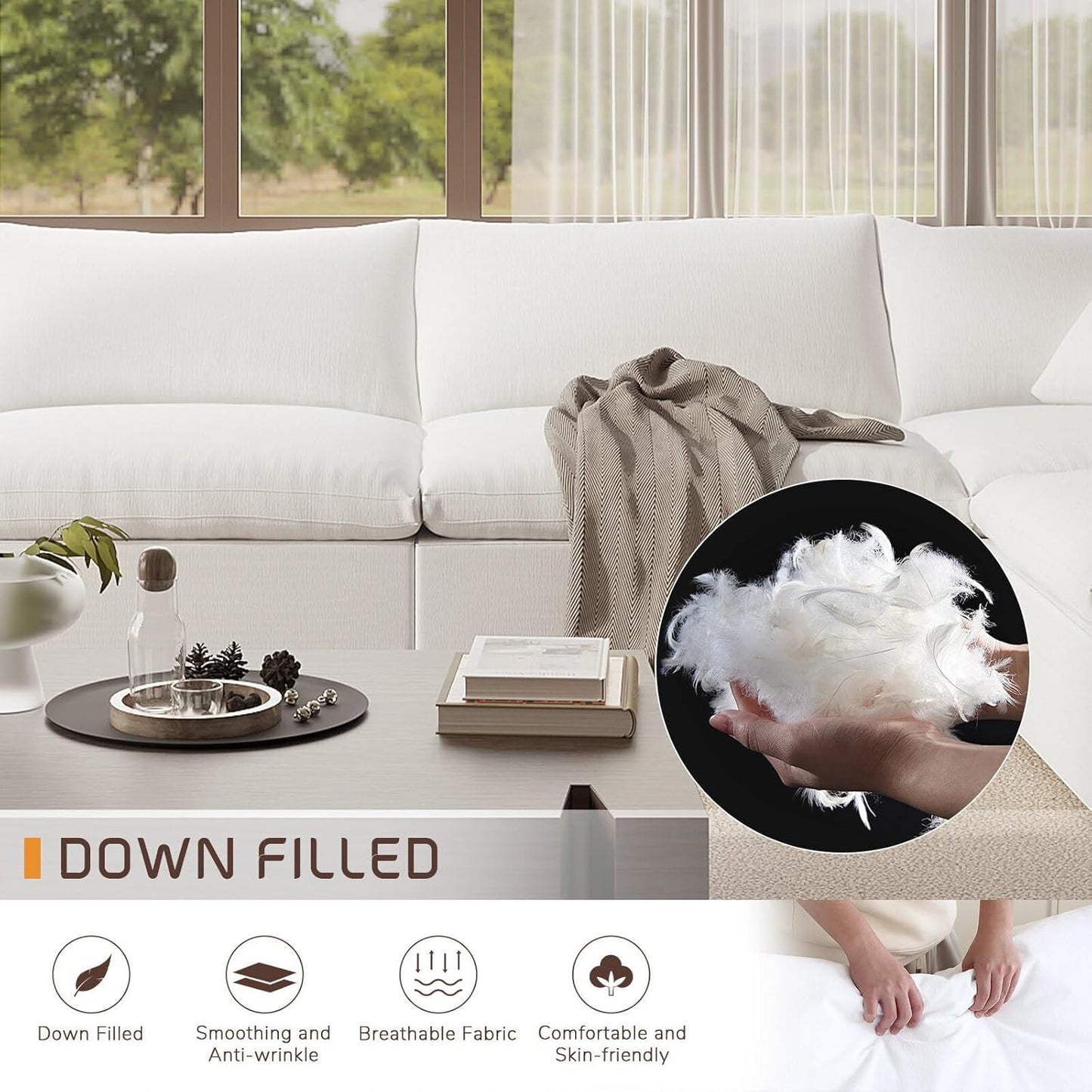 Modular Sectional Cloud Sofa Couch,L Shape 2 Seaters with Chaise Modern down Filled Sofas Detachable Couch Cushion Covers Couches for Living Room Office Apartment,White