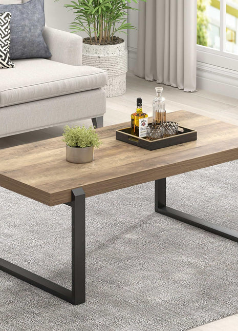 Modern Rustic Coffee Table with Wood and Metal Design, 44-Inch Industrial Center Table for Living Room in Oak Finish
