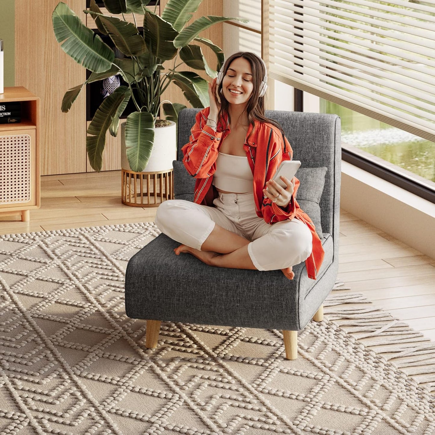 3 in 1 Sleeper Chair Bed, Convertible Chair Bed Futon Sofa with Adjustable Backrest, Accent Chair for Apartment/Bedroom/Office, Dark Grey