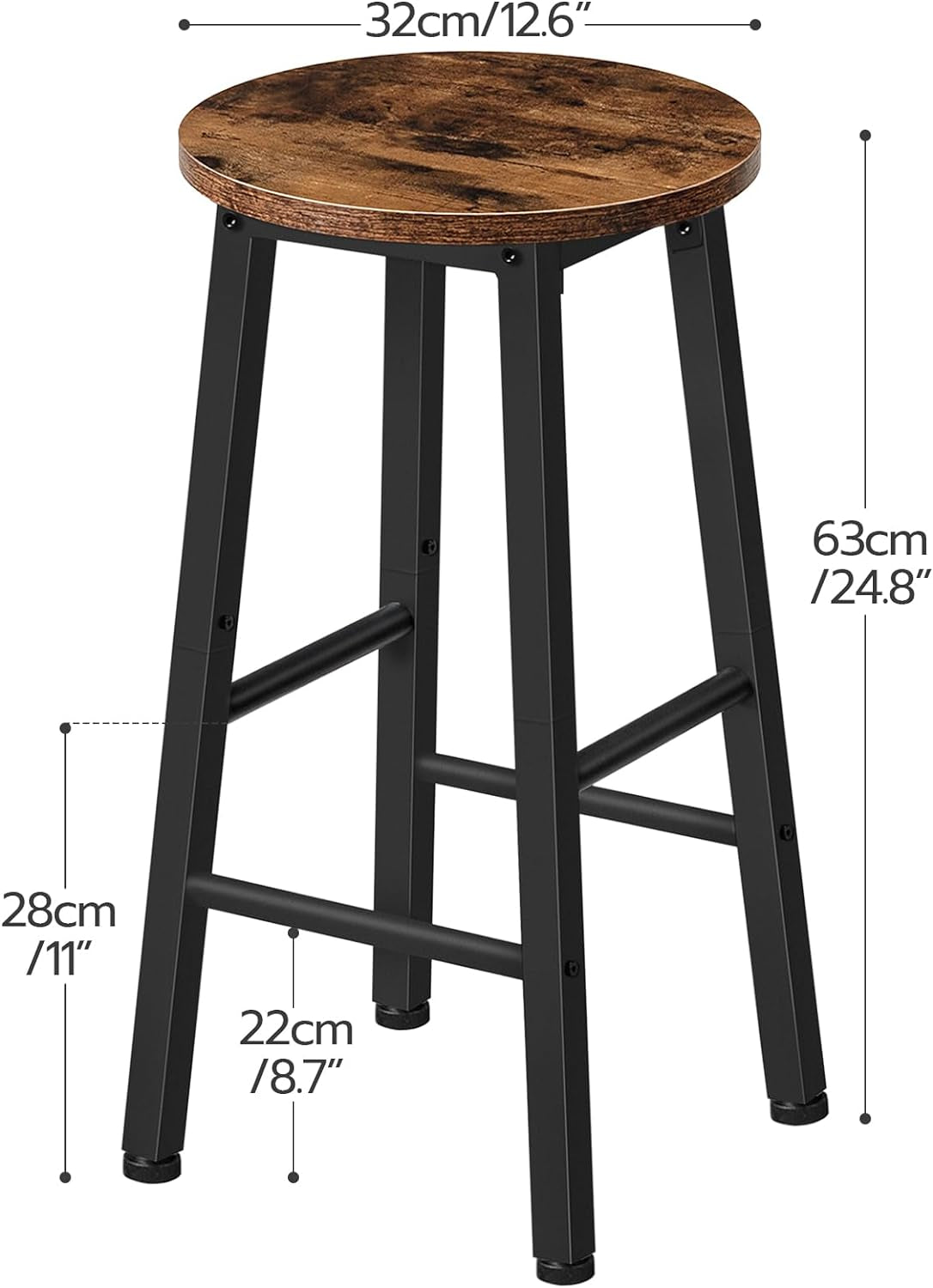 Bar Stools, Barstools Set of 2,Counter Height Barstools, 24.8" Bar Stools for Kitchen Island, Industrial Bar Chairs, for Dining Room, Kitchen, Bar, Rustic Brown and Black BF07BY01G1