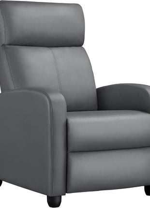 Premium PU Leather Recliner Chair with Lumbar Support, Overstuffed High-Density Foam & Pocket Springs - Push Back Recliner Armchair for Home Theater and Living Room