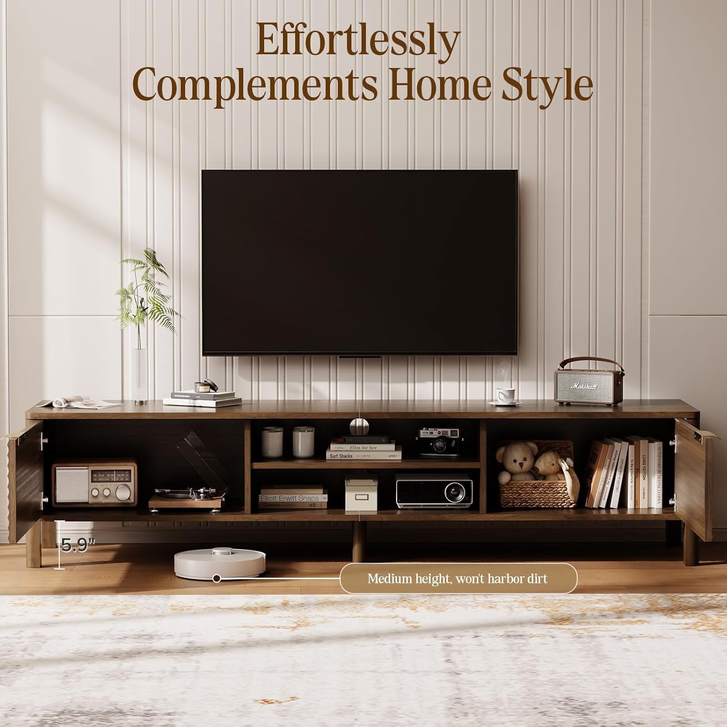 TV Stand for Living Room - up to 80 Inch Tvs Mid Century Modern Entertainment Center with Storage and Adjustable Shelves, Media Console Table Walnut 71"