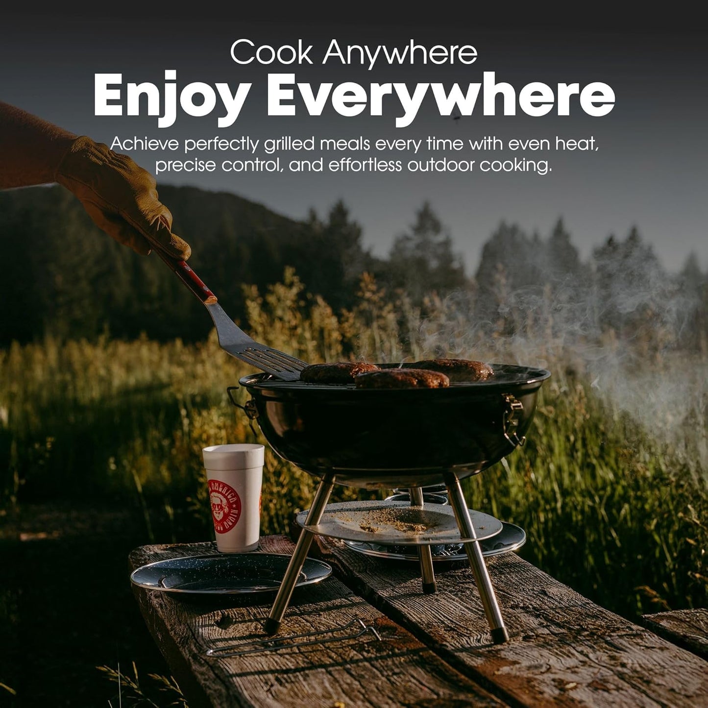 Gasone CG-14T – 14-Inch Portable Barbecue Grill with 3-Point Locking Lid for Heat Preservation – Dual Venting System – Small Charcoal Grill for Backyard, Camping, Boat