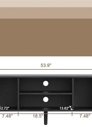 Mid-Century Modern TV Console for TVs up to 60 Inches, Entertainment Center with Fluted Sliding Doors, Concealed Storage, and Adjustable Shelving for Living Room and Bedroom, Black
