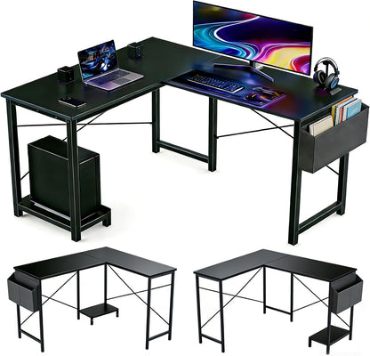 L Shaped Desk, 50 Inch Reversible Computer Desk Corner Gaming Table with CPU Stand & Storage Bag, Sturdy Metal Frame PC Workstation for Home Office