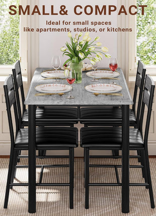 4-Person Wooden Dining Table Set with Upholstered Chairs for Compact Spaces in Grey Finish