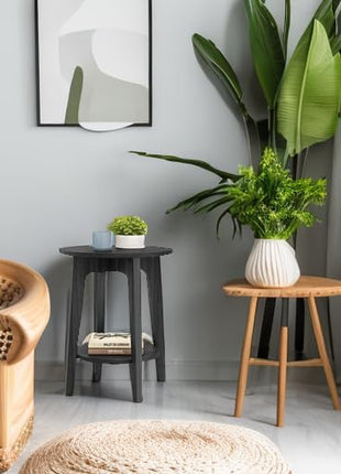 MAEZO Collection 2-Tier Round Side Table with Tapered Legs and Curved Transitions, Perfect for Small Spaces, Living Room, and Bedroom, Charcoal Gray ULET283T22
