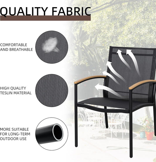 3 Pieces Patio Bistro Sets, Outdoor Textilene Fabric Conversation Bistro Set, Textilene Fabric Front Porch Chairs Small Patio Furniture Set with Table for Lawn,Garden,Balcony (Black)