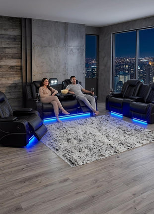 Ritz Power Recliner Living Room Set with LED Lighting for Apartments, Dormitories, Guest Houses, Playrooms, and Airbnbs