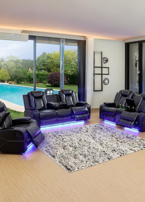 Ritz Power Recliner Living Room Set with LED Lighting for Apartments, Dormitories, Guest Houses, Playrooms, and Airbnbs