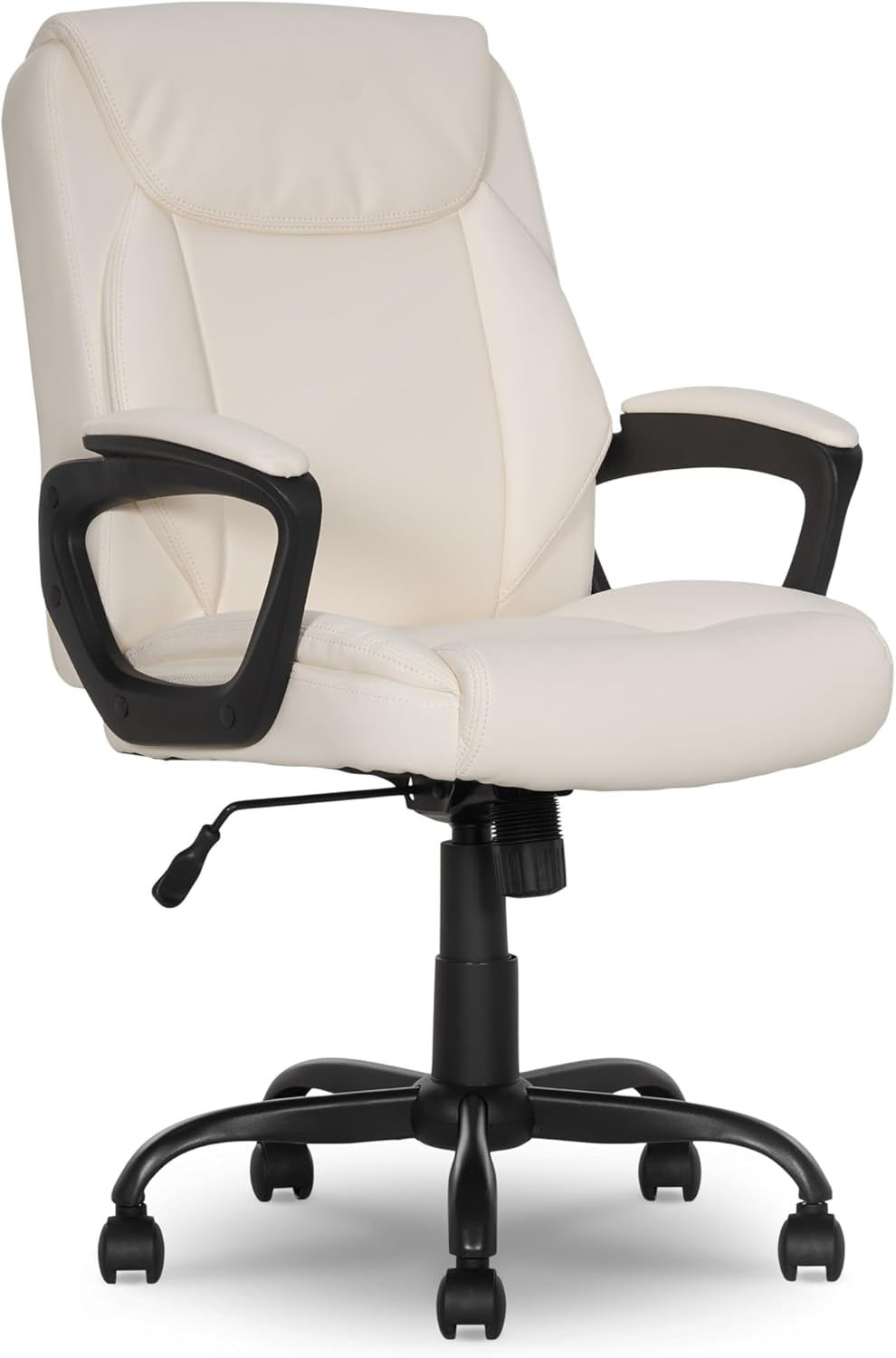 Classic Puresoft PU Padded Mid-Back Height Adjustable Office Computer Desk Chair with Armrest, 26"D X 23.75"W X 42"H, Cream