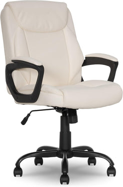 Classic Puresoft PU Padded Mid-Back Height Adjustable Office Computer Desk Chair with Armrest, 26"D X 23.75"W X 42"H, Cream