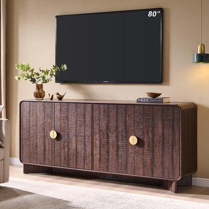 70" Modern TV Stand for Tvs up to 80 Inches, 30" Tall Entertainment Center with Storage and Adjustable Shelves, TV Console with Curved Profile Design, Media Console for Living Room, Brown