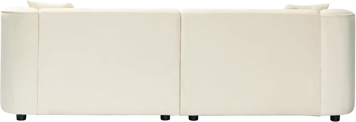 87.50" Velvet Curved Oversized 2 Seater Sofa, Upholstered Couch Chair, Soft Seating Lounge Sofa, Cozy Loveseat with Armrest, Reading Loveseat for Living Room, Home Rest, Cream