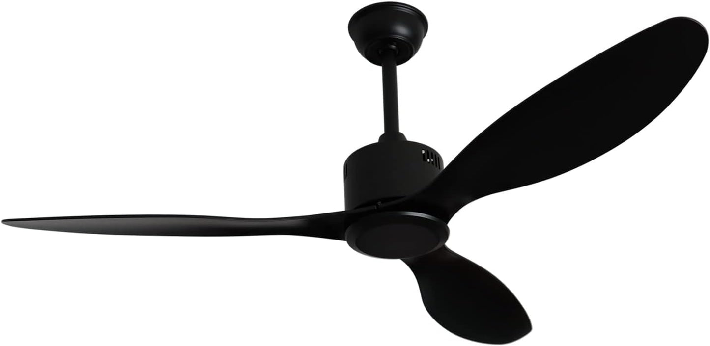 52-Inch Ceiling Fan No Lights Remote Control Low Profile 3 Blades Reversible DC Motor, Black