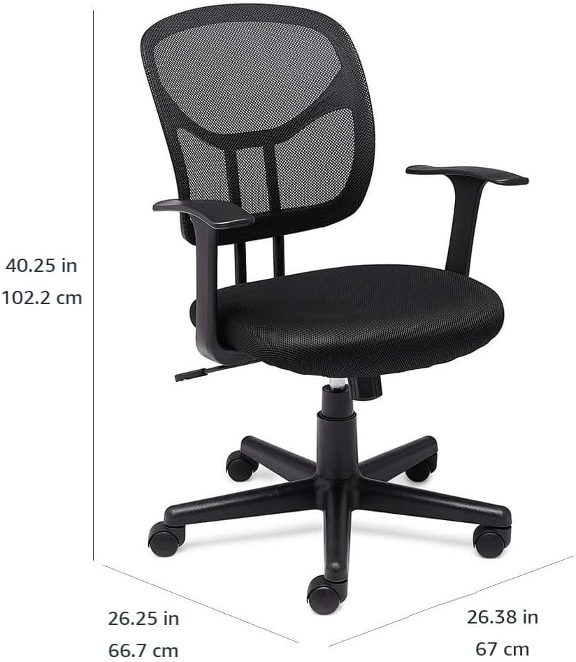 Mesh Mid-Back Adjustable-Height 360-Degree Swivel Office Desk Chair with Armrests, Lumbar Support and Easy to Assemble, Black
